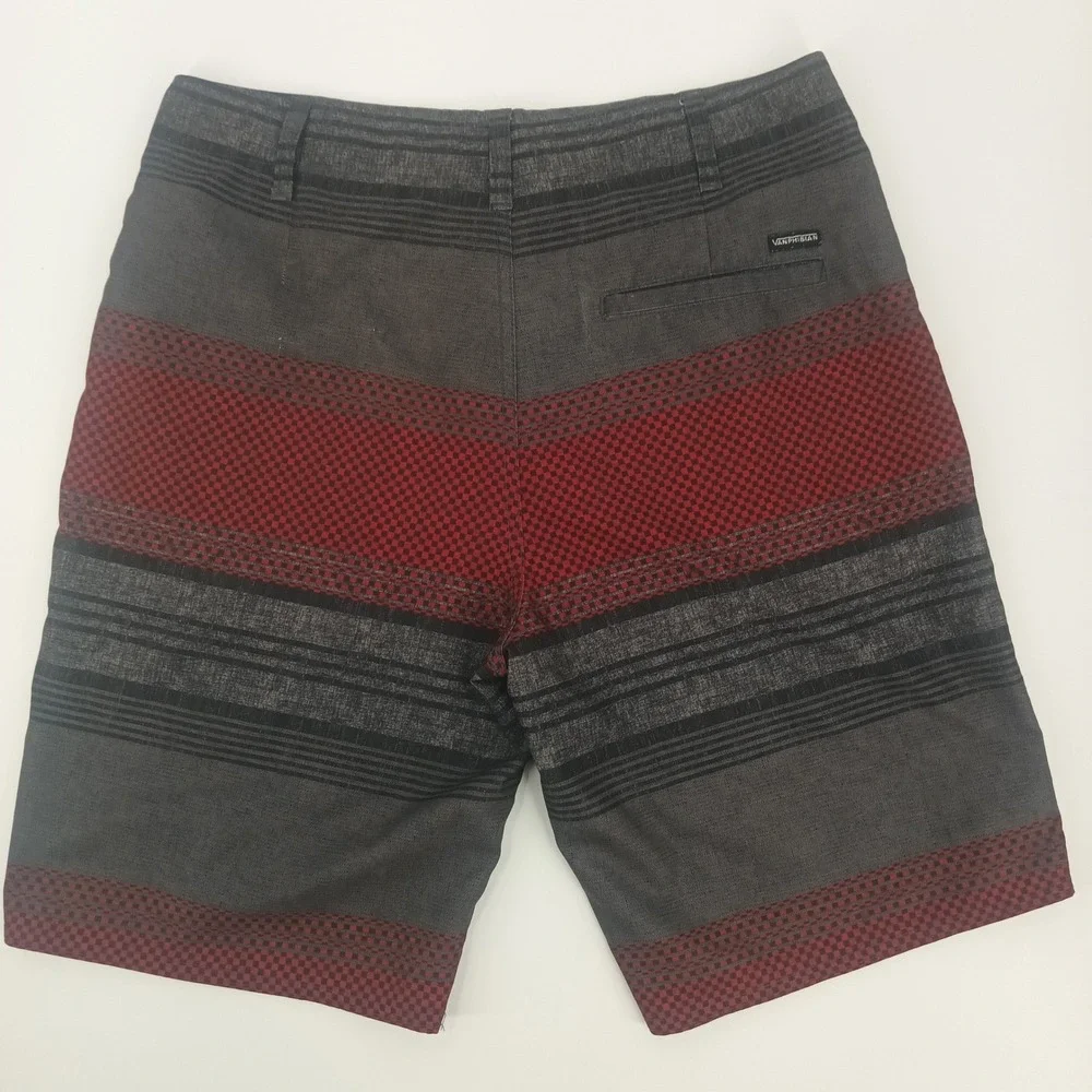 Vans Vanphibian Hybrid Board Shorts Mens 30 Grey Red Stripe Checkerboard Swim